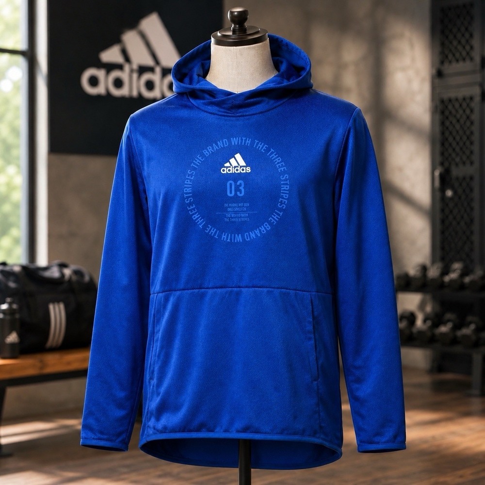 Adidas Climawarm Hoodie Mens Large Pullover Sweatshirt Blue Athletic‎ Sports